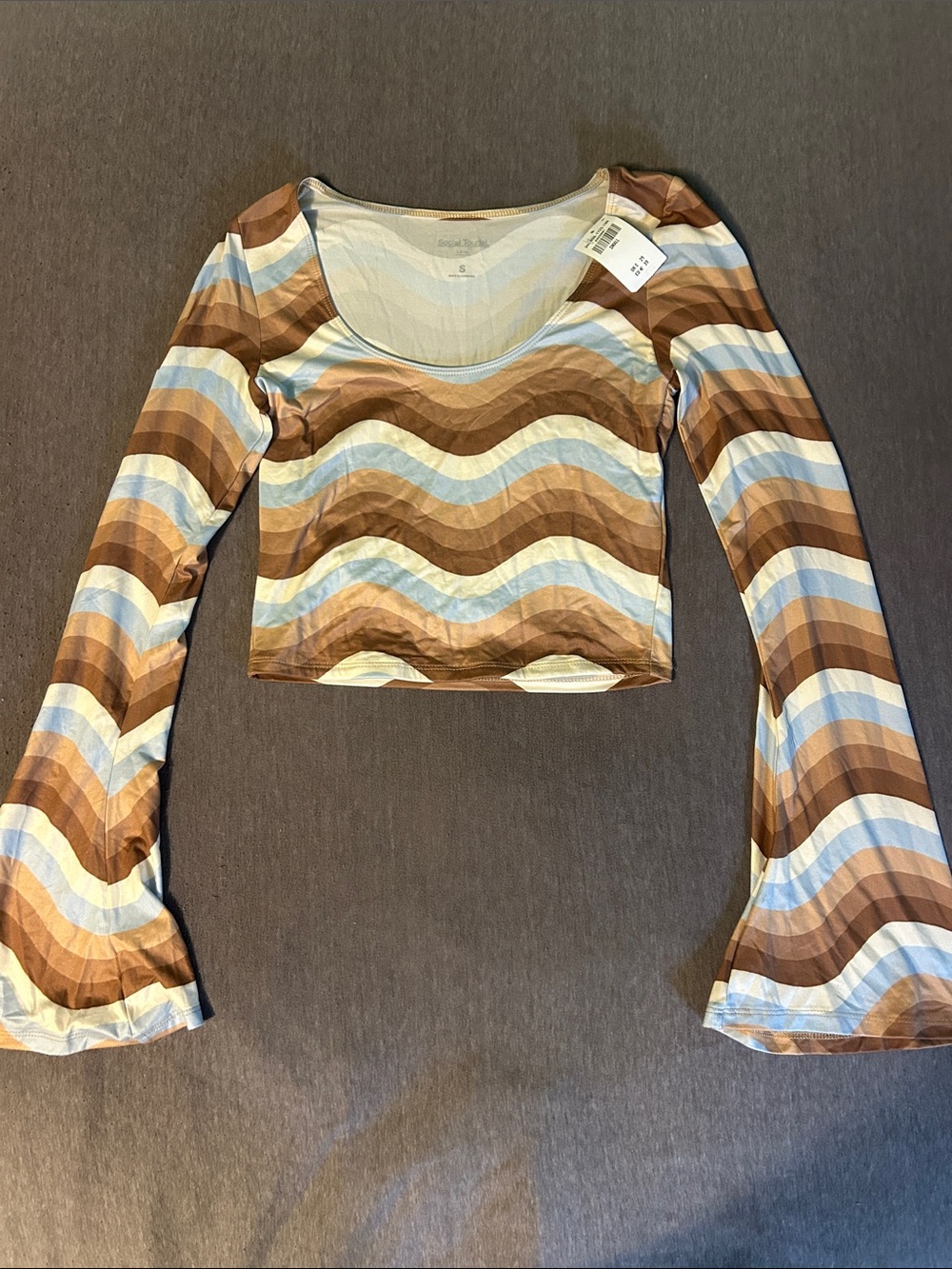 Hollister Stripe Long-Sleeve Crop Top - Brown & Blue